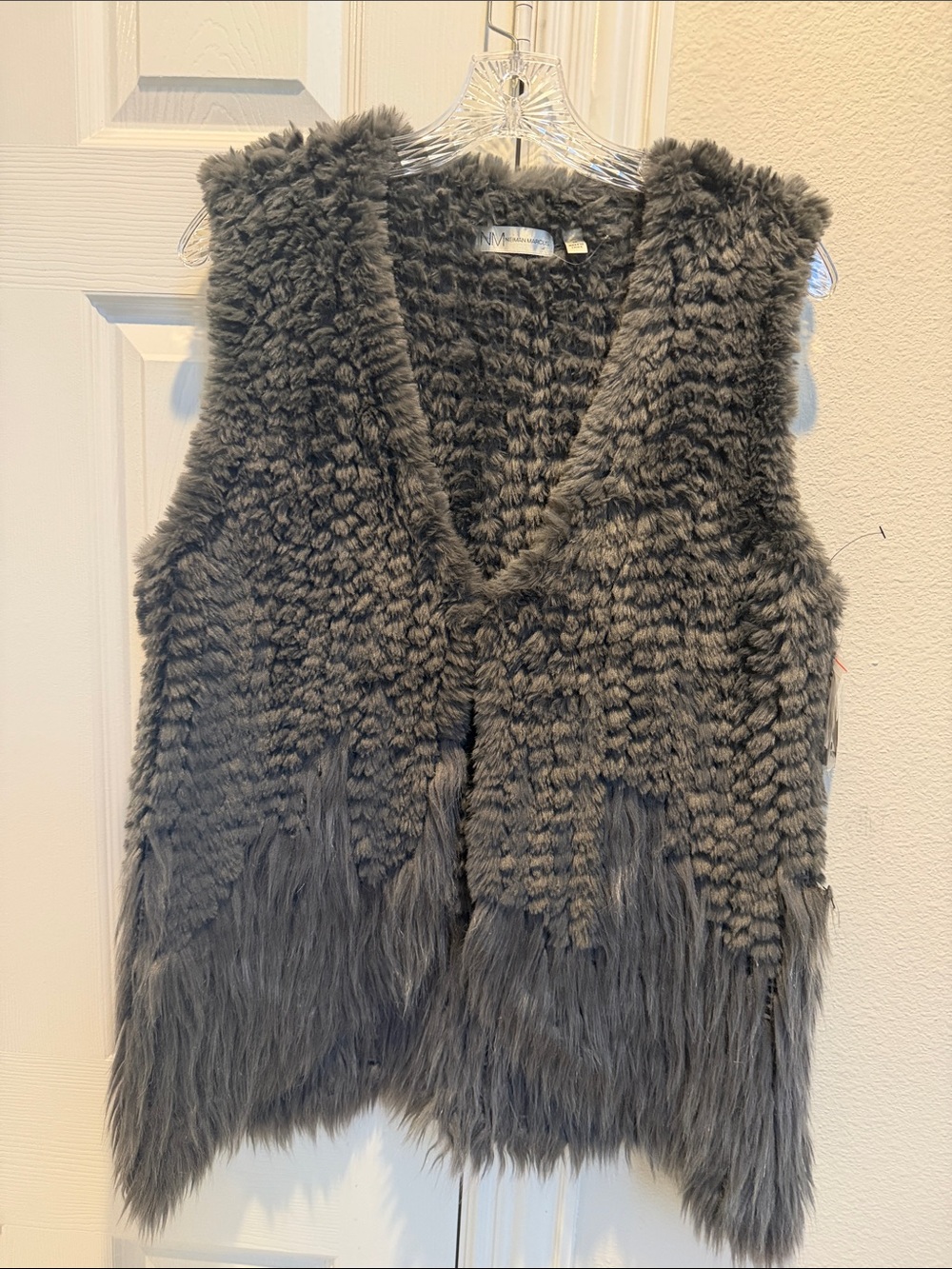 Neiman Marcus Charcoal Faux Fur V-Neck Vest